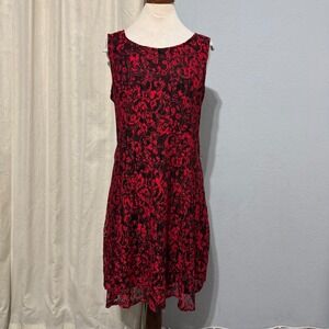 Perceptions Petite Red Dress XL Dark Floral Lace Sleeveless A-Line Gothic